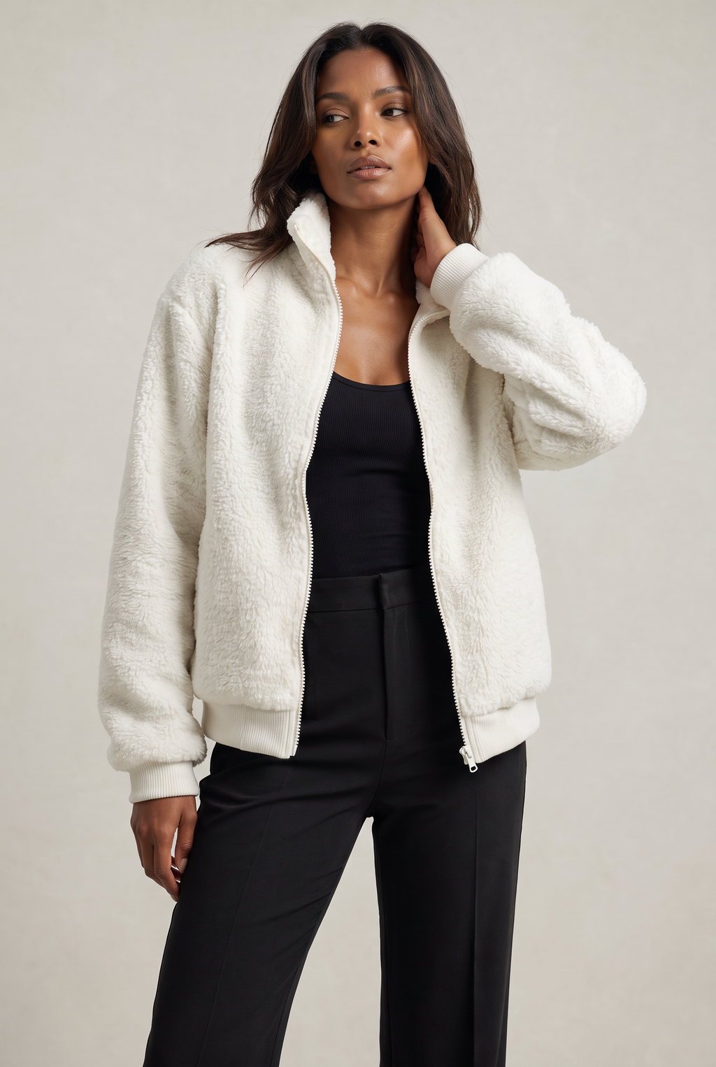 Kurtka Teddy Fleece dla kobiet – Płaszcz z zamkiem