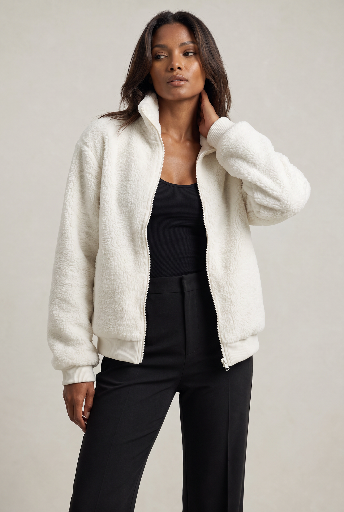 Kurtka Teddy Fleece dla kobiet – Płaszcz z zamkiem