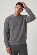 Męski Oversized Sweter z Prążkowanej Dzianiny - Sweter z Okrągłym Dekoltem
