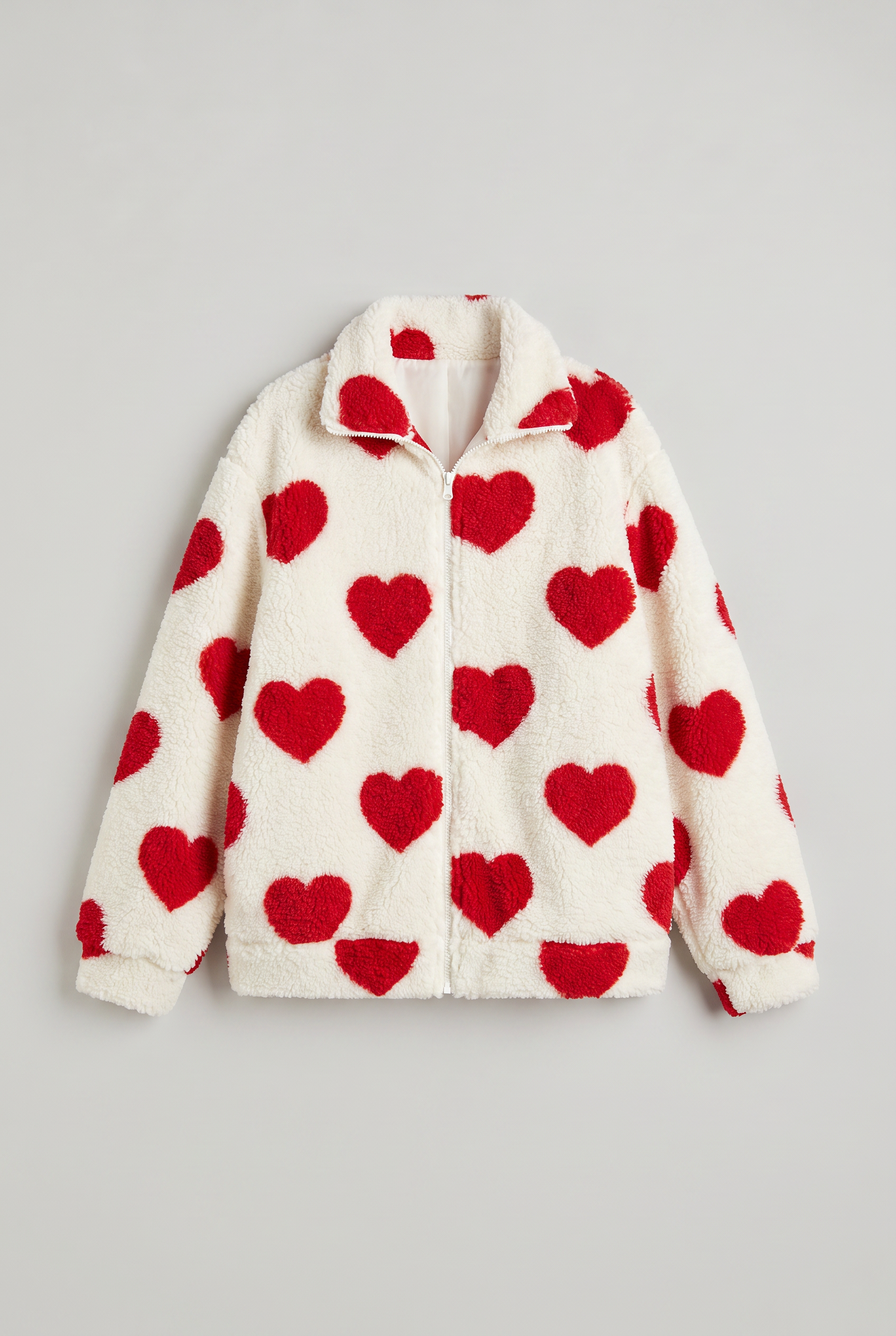 Kurtka Fleece Teddy z Wzorem Serca dla Kobiet