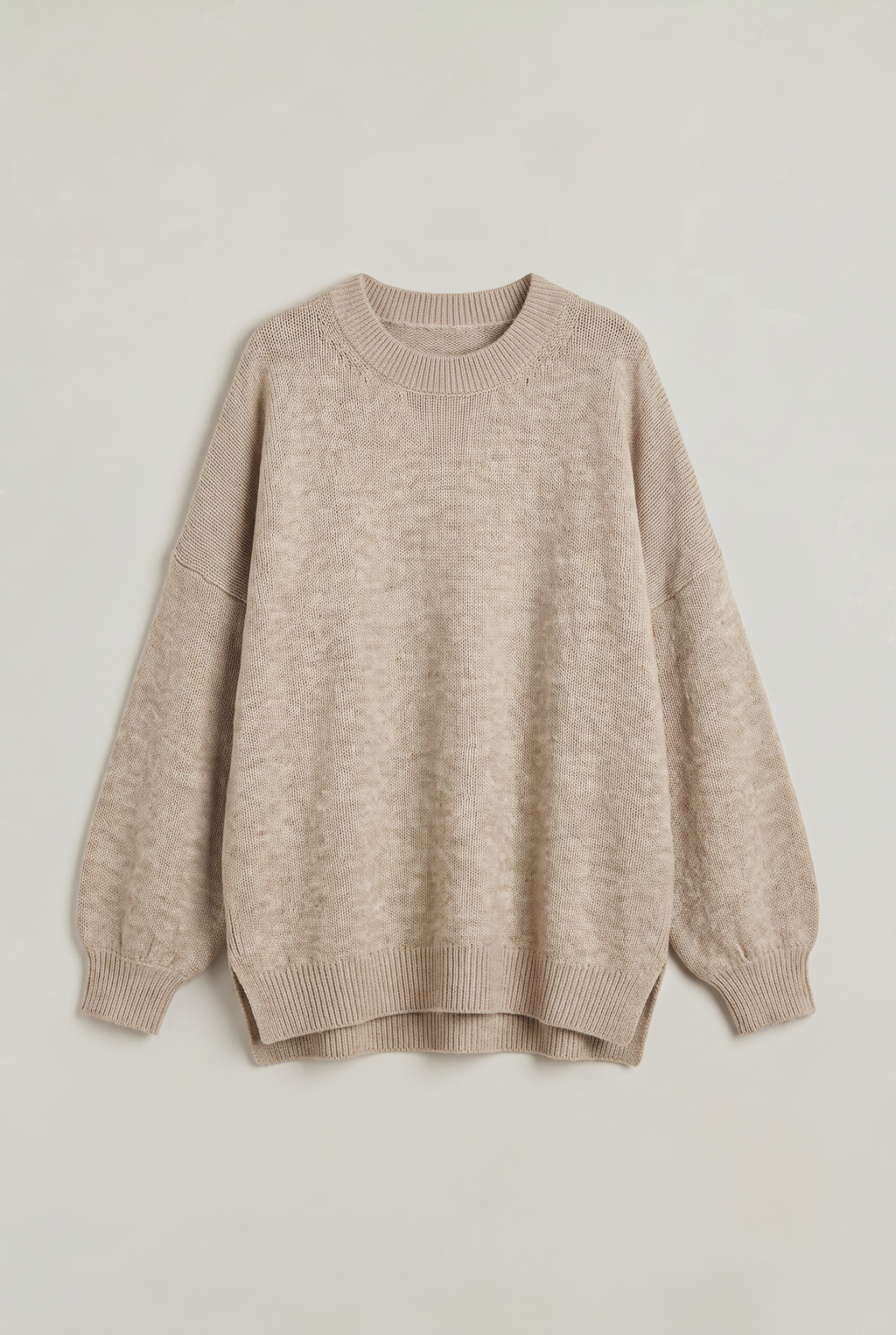 Damski Oversized Sweter Dziany – Sweter z Okrągłym Dekoltem i Opadającymi Ramionami