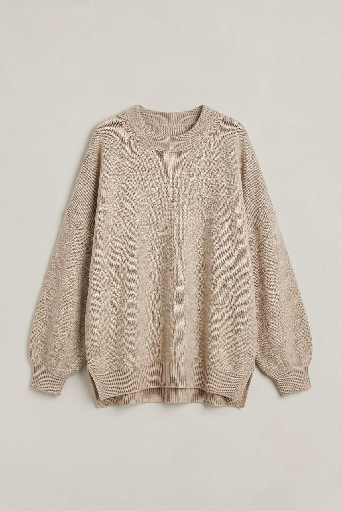 Damski Oversized Sweter Dziany – Sweter z Okrągłym Dekoltem i Opadającymi Ramionami