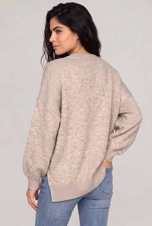 Damski Oversized Sweter Dziany – Sweter z Okrągłym Dekoltem i Opadającymi Ramionami