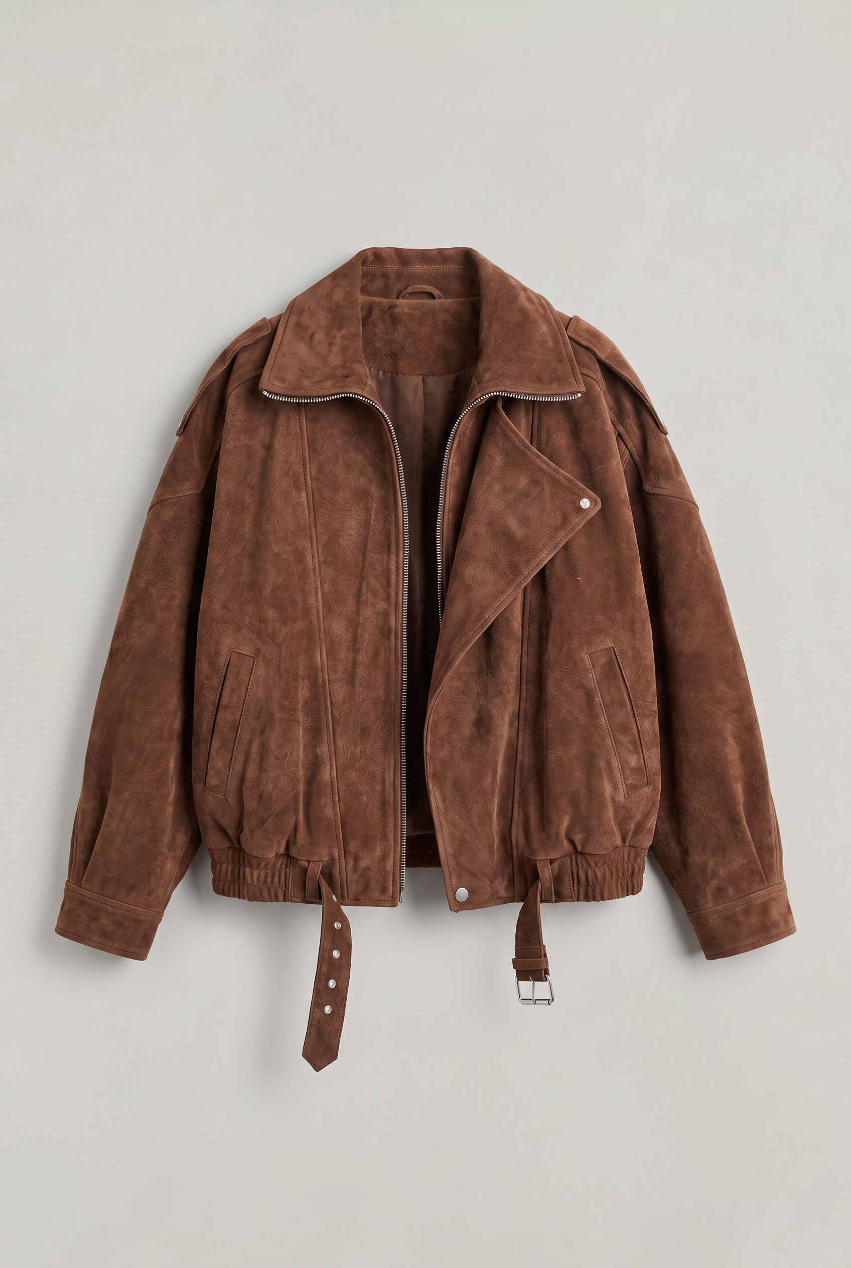 Kurtka damska z zamszu - Oversized Aviator na zamek