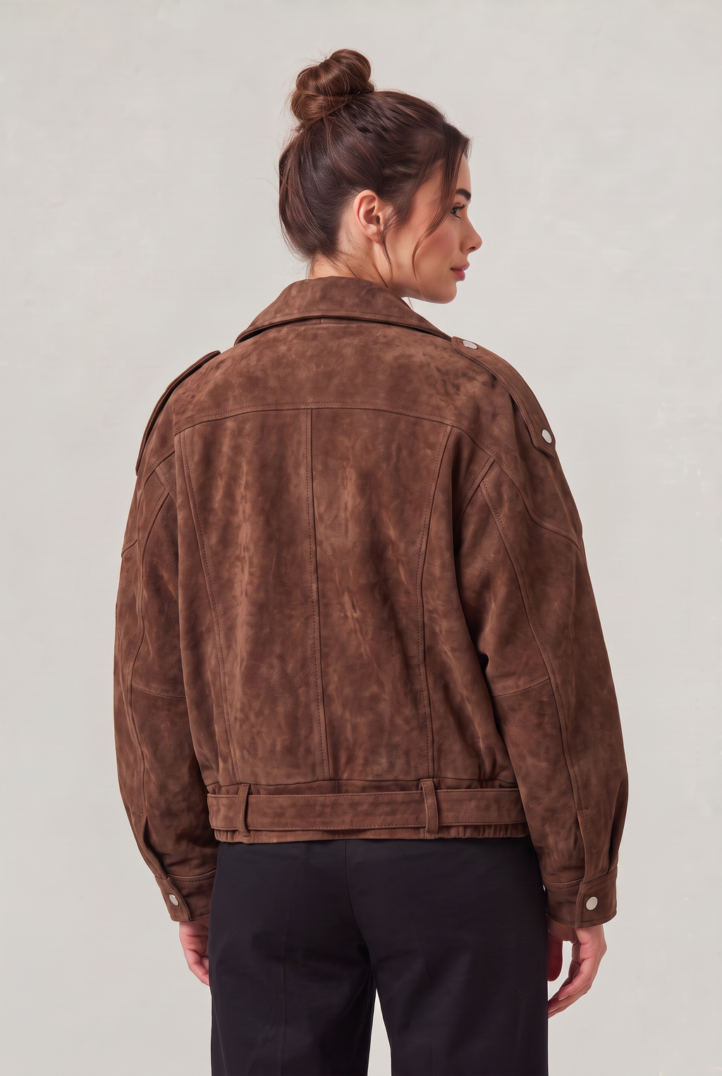 Kurtka damska z zamszu - Oversized Aviator na zamek
