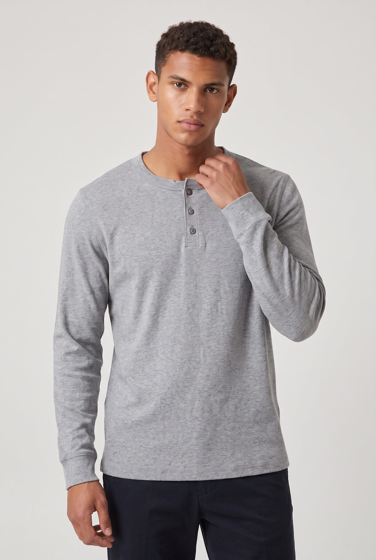 Męska koszula Henley z długim rękawem - Regular Fit, z guzikiem