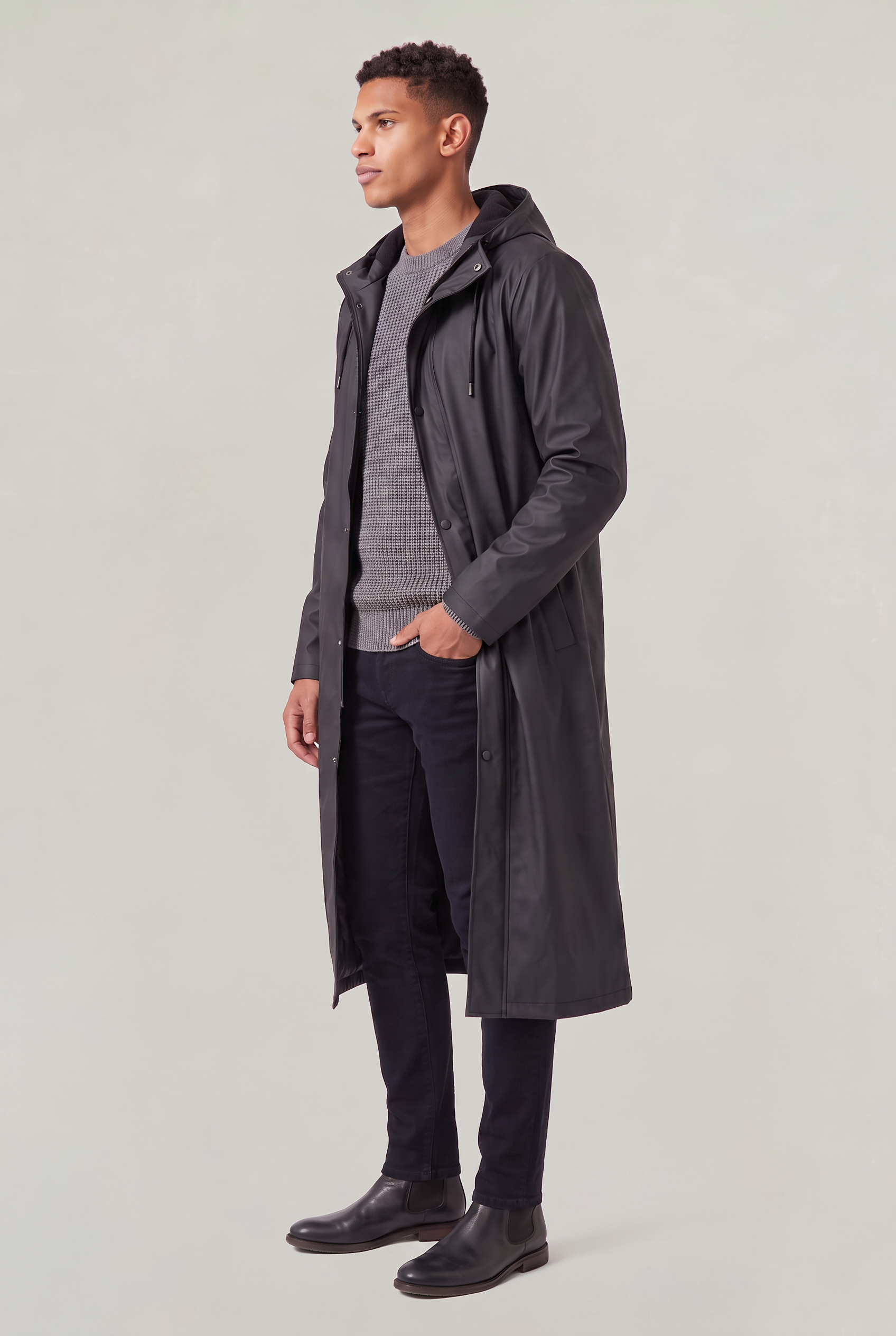 Męski Wodoodporny Długi Płaszcz Przeciwdeszczowy z Kapturem