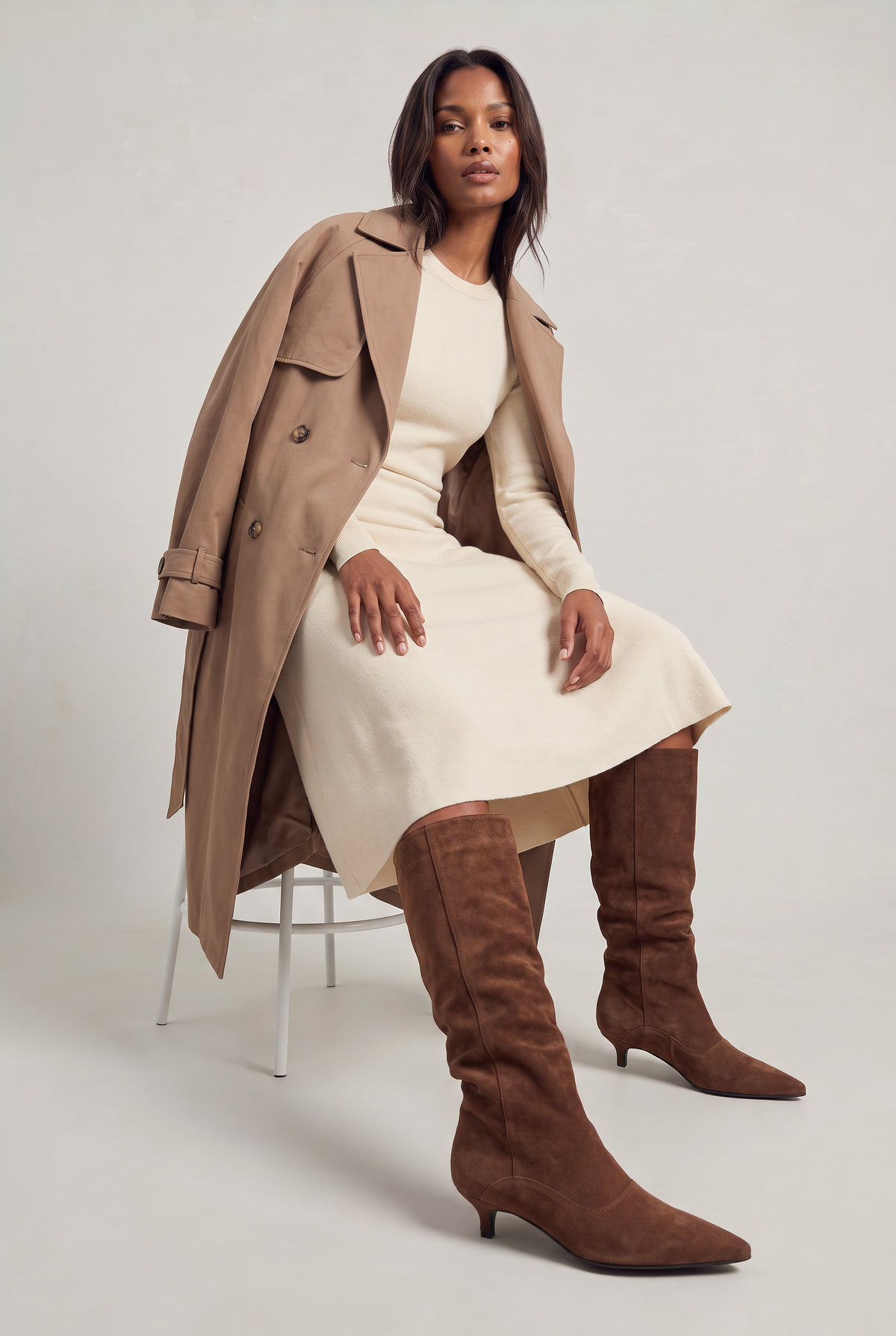 Kobiece Suede Botki do Kolan - Styl Z Nakładką