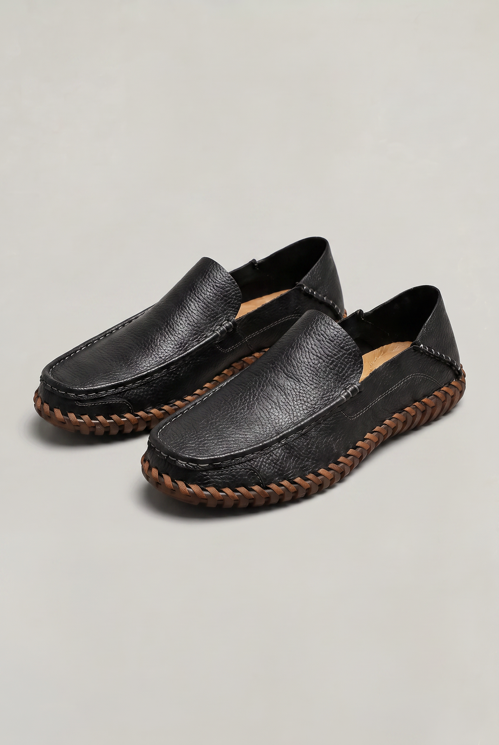 Męskie ręcznie szyte skórzane mokasyny - Okrągły nos, smart casual