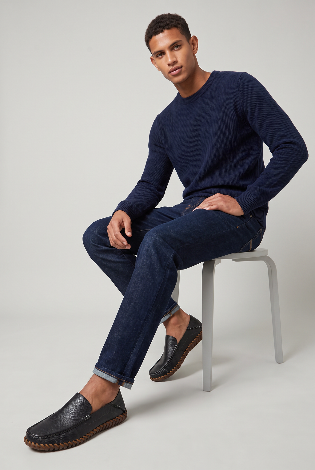 Męskie ręcznie szyte skórzane mokasyny - Okrągły nos, smart casual