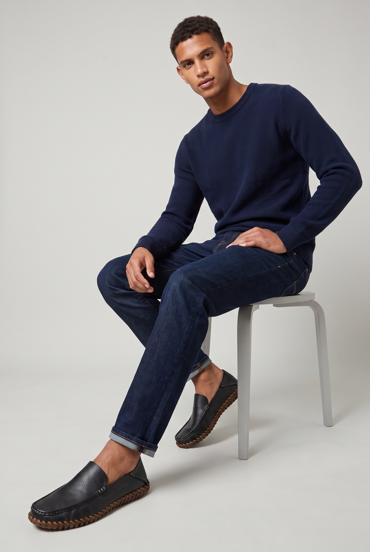 Męskie ręcznie szyte skórzane mokasyny - Okrągły nos, smart casual