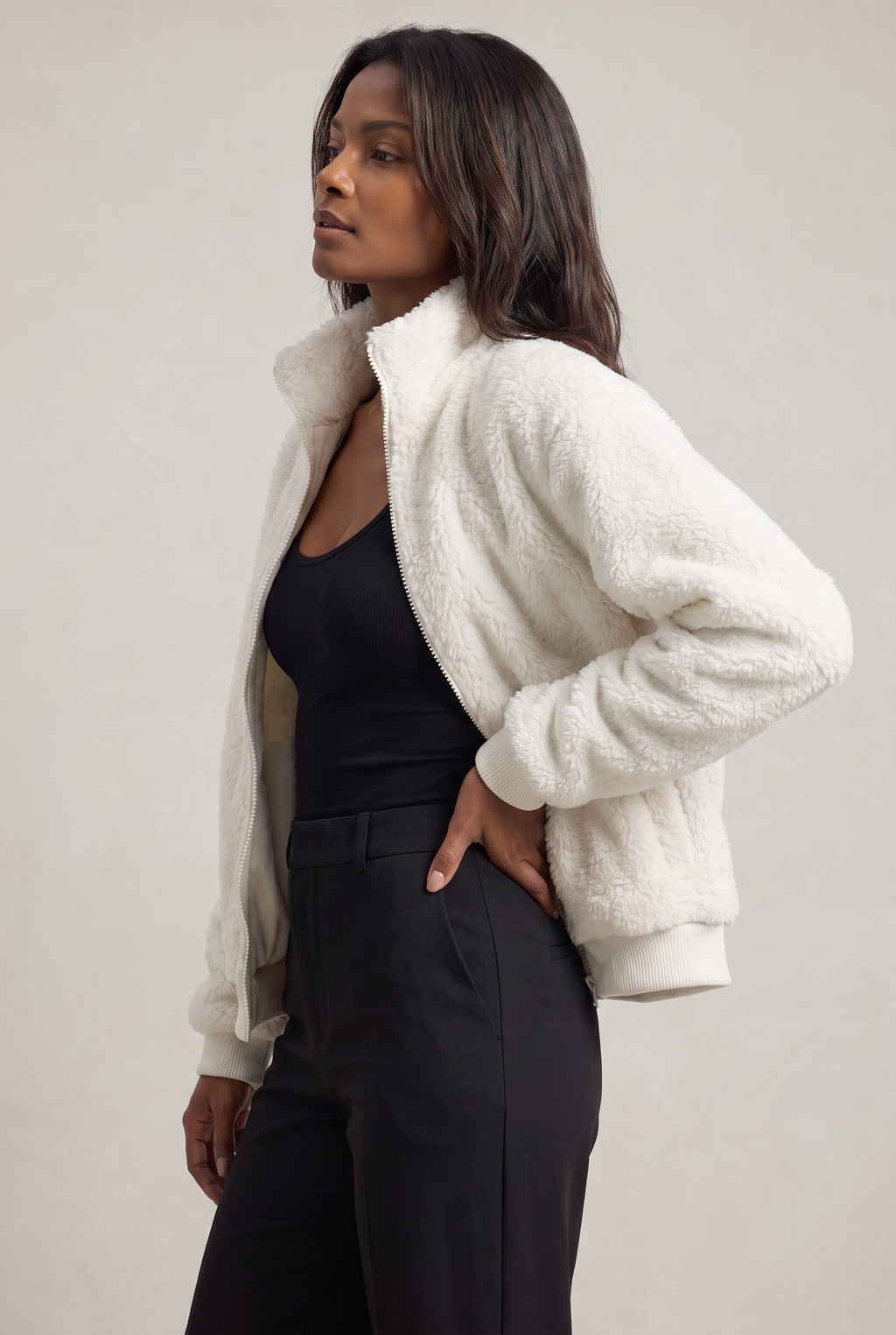 Kurtka Teddy Fleece dla kobiet – Płaszcz z zamkiem
