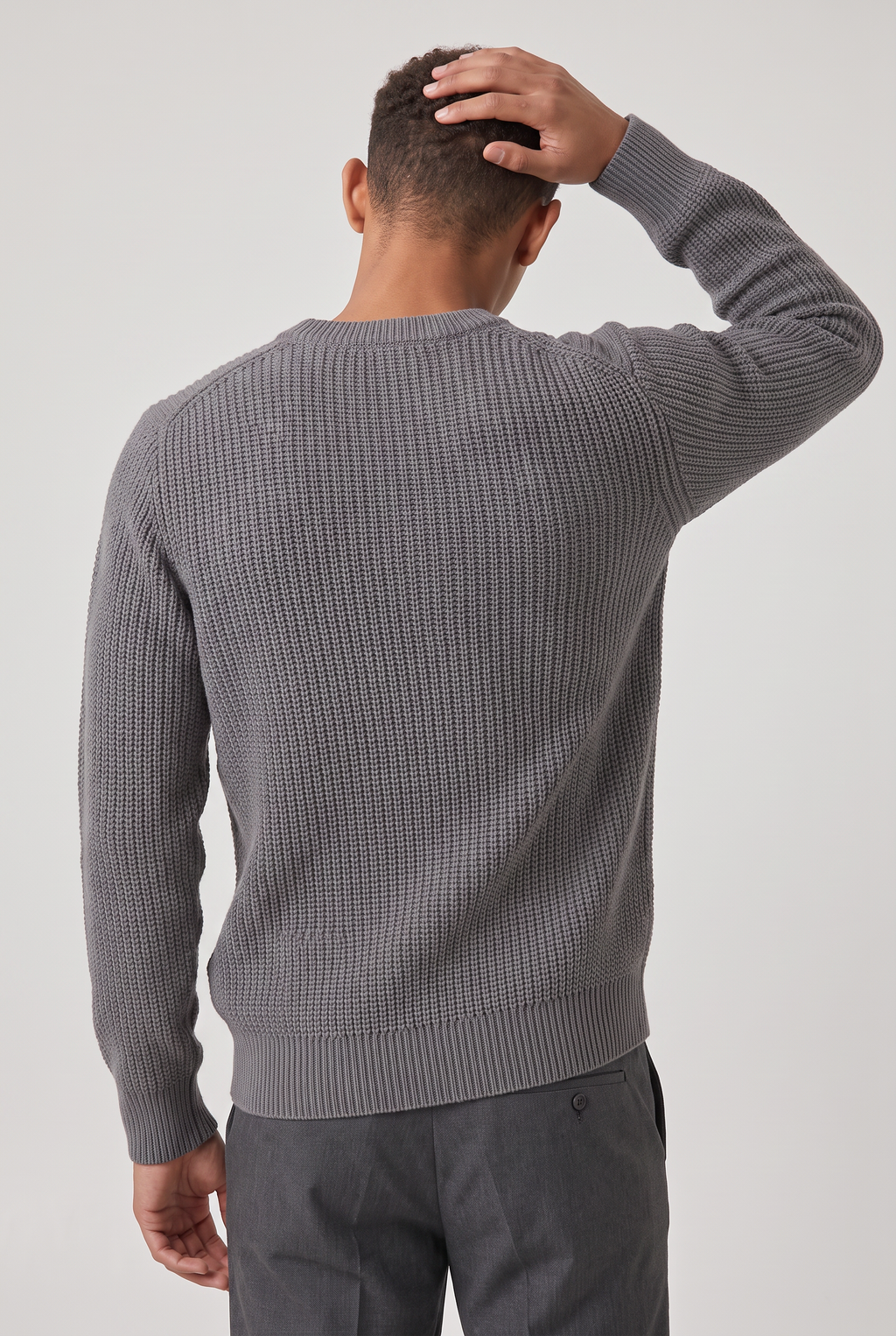Męski Oversized Sweter z Prążkowanej Dzianiny - Sweter z Okrągłym Dekoltem