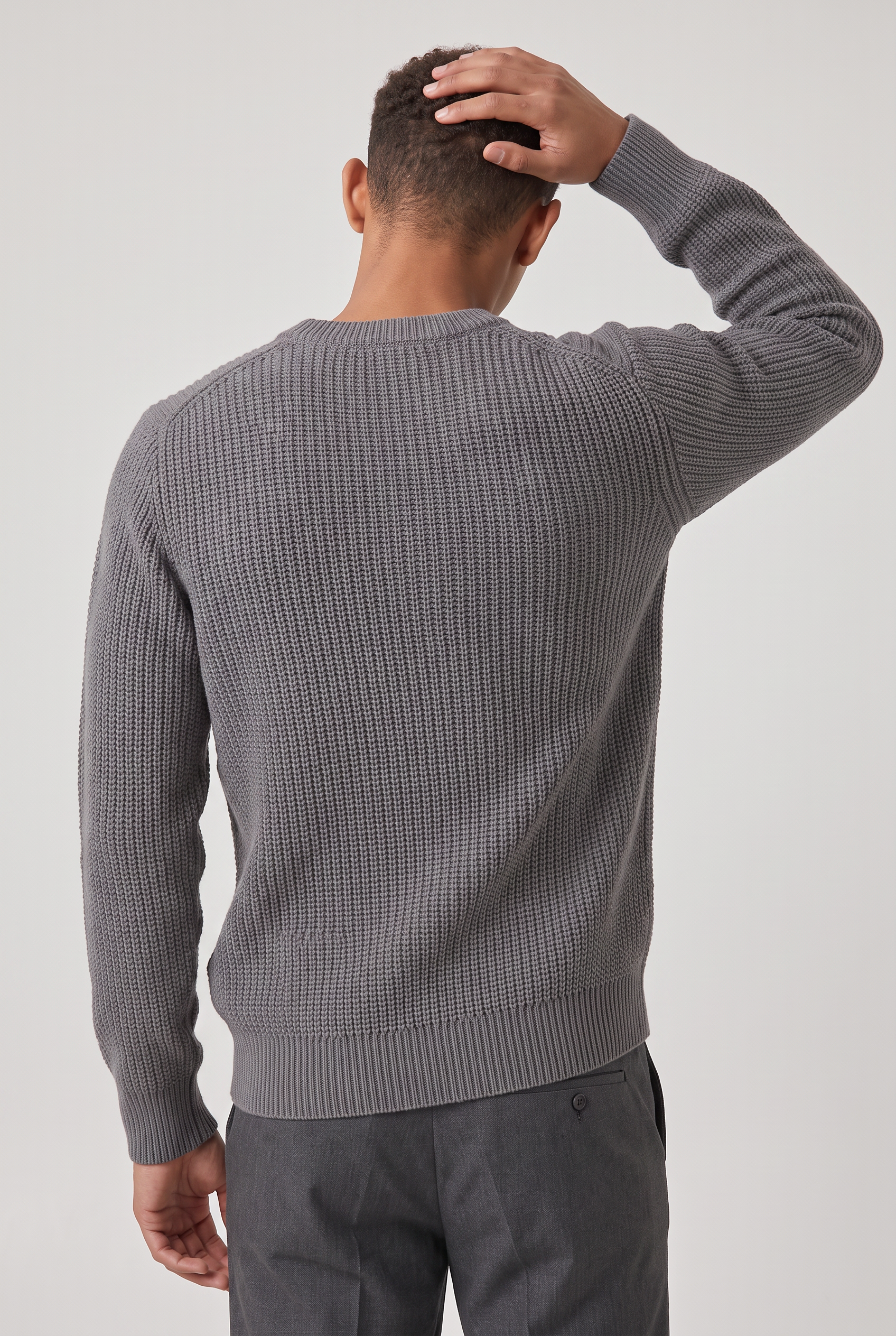 Męski Oversized Sweter z Prążkowanej Dzianiny - Sweter z Okrągłym Dekoltem