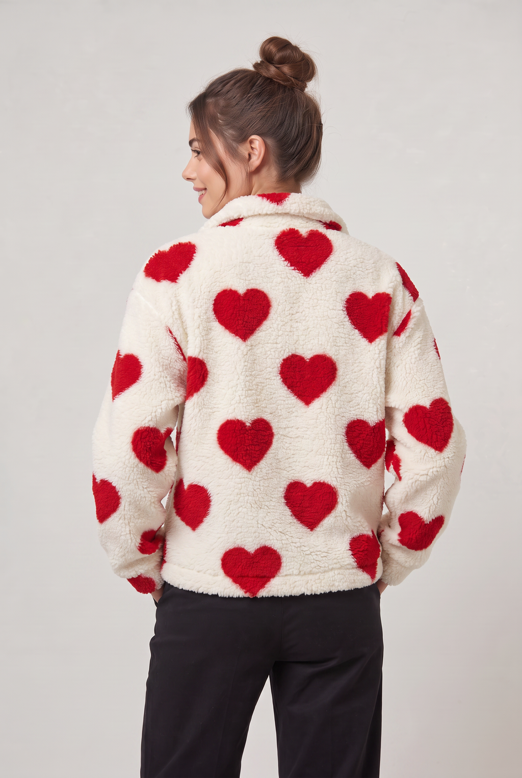 Kurtka Fleece Teddy z Wzorem Serca dla Kobiet