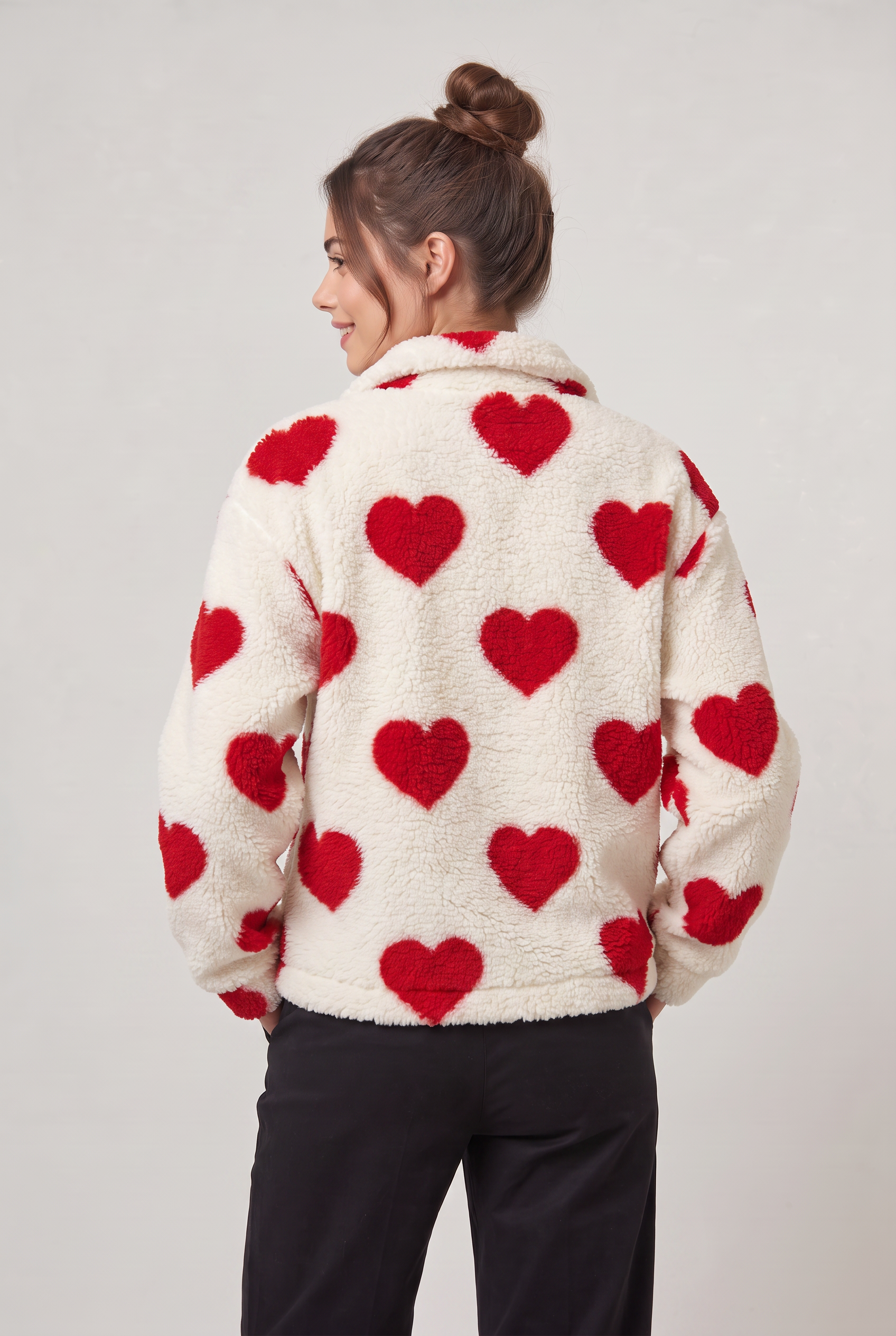 Kurtka Fleece Teddy z Wzorem Serca dla Kobiet